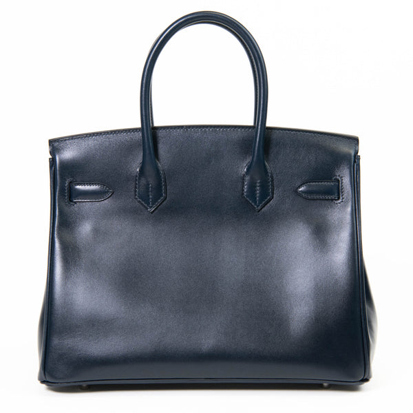 Hermes Blue Box Leather Birkin 30 Palladium Hardware