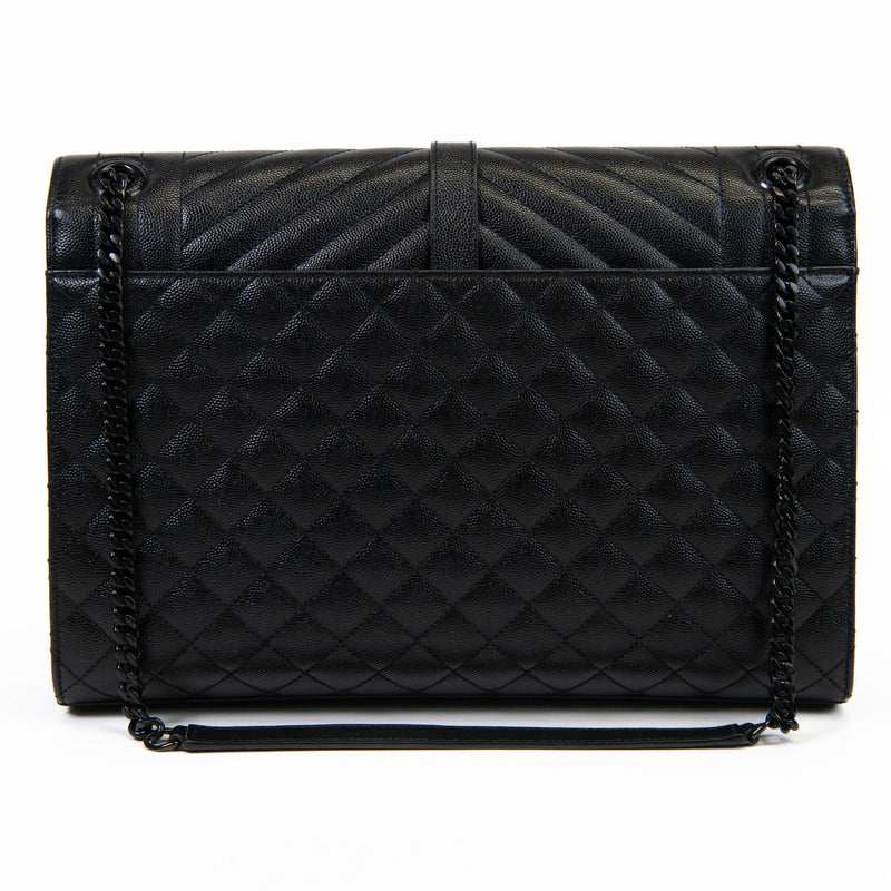 Saint Laurent Black Grain De Poudre Textured Mixed Matelasse Large Triquilt Monogram Monochrome Satchel