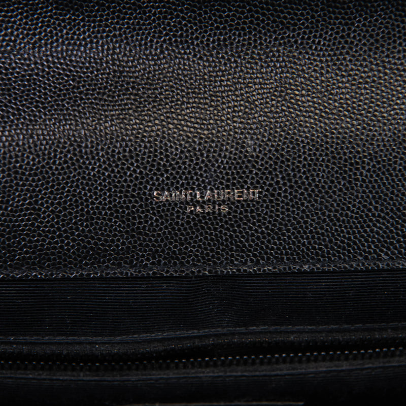 Saint Laurent Black Grain De Poudre Textured Mixed Matelasse Large Triquilt Monogram Monochrome Satchel