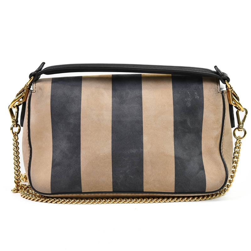 Fendi Pecan Small Black and Beige Leather Baguette Shoulder Bag