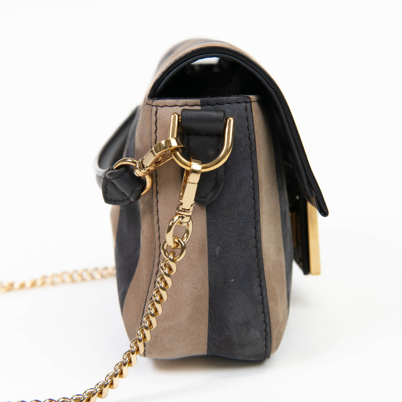 Fendi Pecan Small Black and Beige Leather Baguette Shoulder Bag