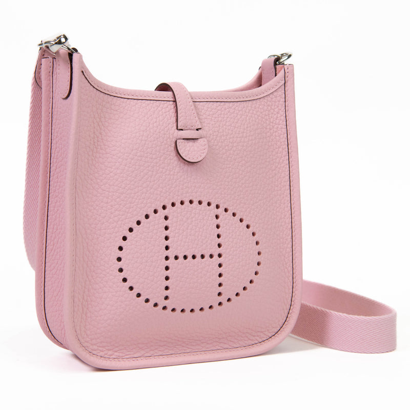 Hermes Rose Pink Taurillon Clemence Leather Evelyne TPM