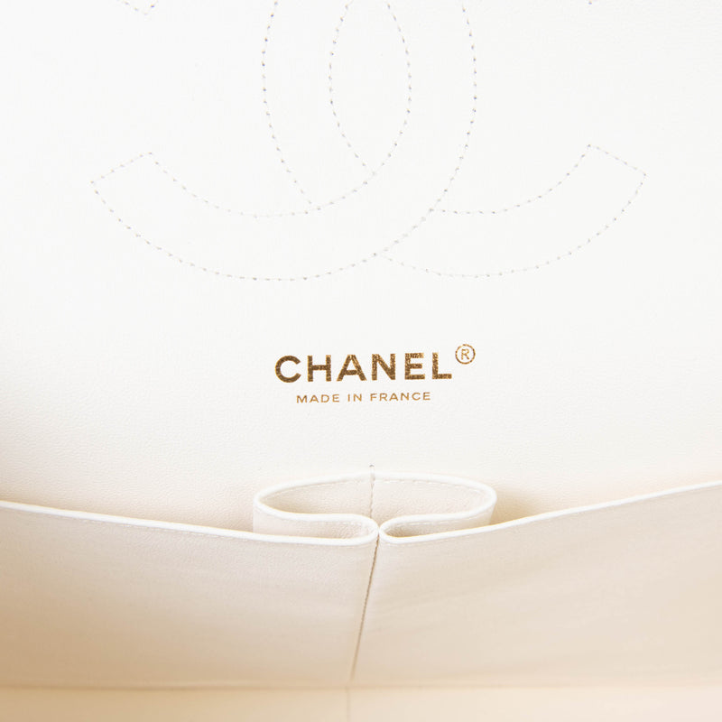 Chanel Jumbo Classic Double Flap Bag White Caviar Light Gold Hardware