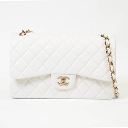 Chanel Jumbo Classic Double Flap Bag White Caviar Light Gold Hardware