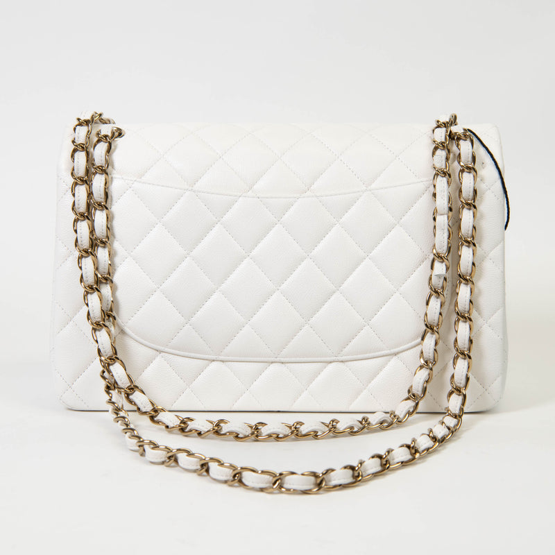 Chanel Jumbo Classic Double Flap Bag White Caviar Light Gold Hardware