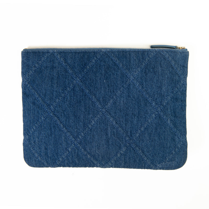 Chanel Blue Denim Quilted Large Chanel 19 Cosmetic Case