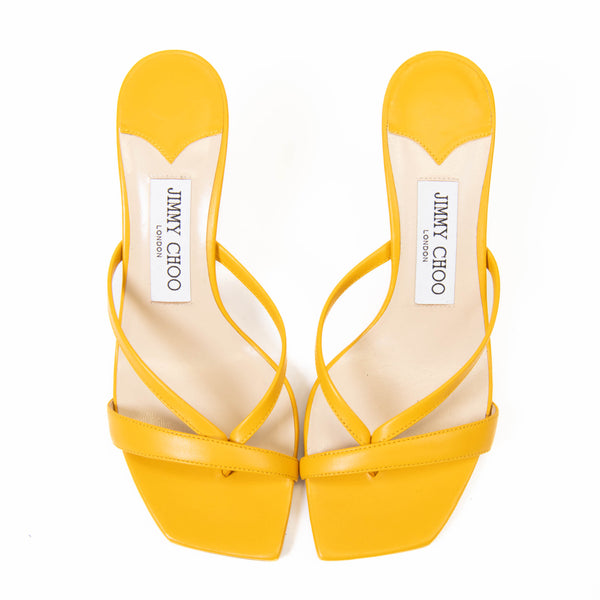 Jimmy Choo Maelie 70 Yellow Leather Sandals Size 5.5