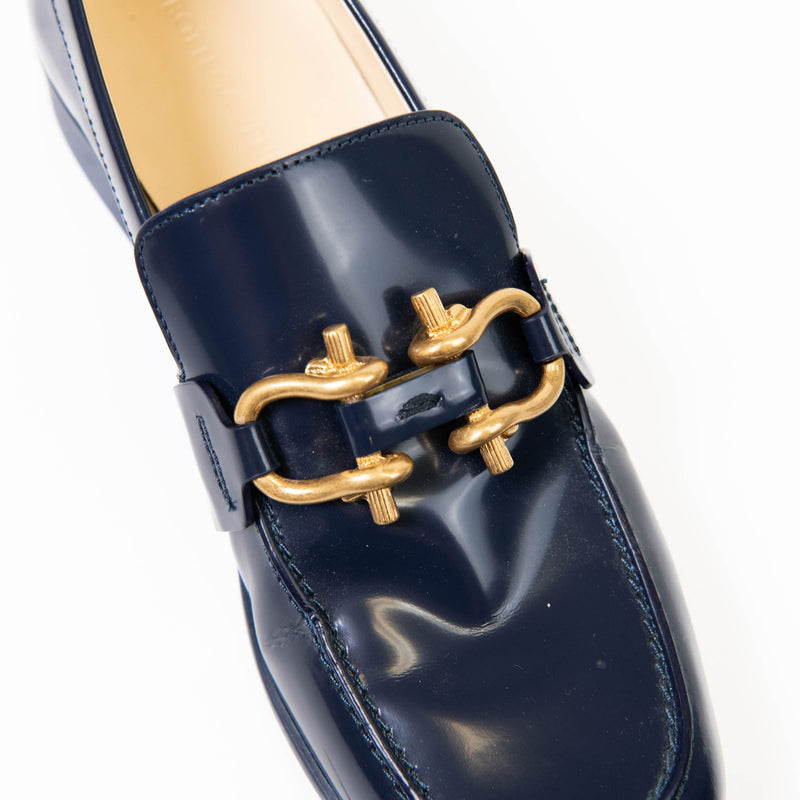 Bottega Veneta Dark Blue Leather Monsieur Loafers Size 9