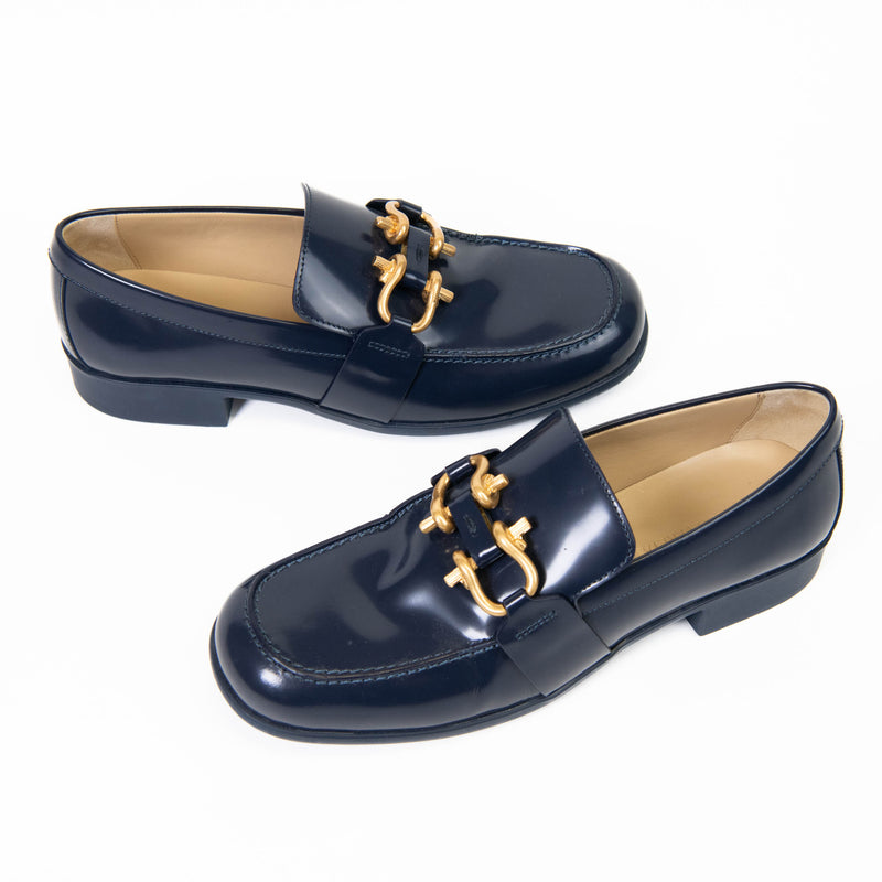 Bottega Veneta Dark Blue Leather Monsieur Loafers Size 9