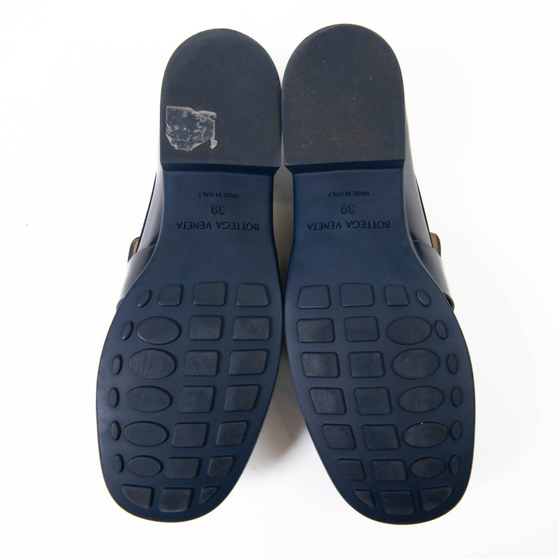 Bottega Veneta Dark Blue Leather Monsieur Loafers Size 9