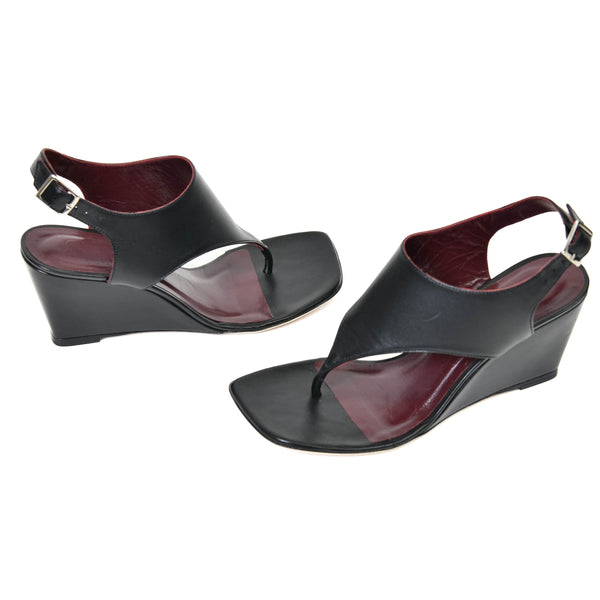 Staud Black and Burgundy Leather Alex Wedges Size 37