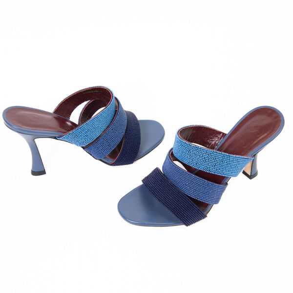 Staud Blue Wo Sonny Beaded Suede Mules Size 37