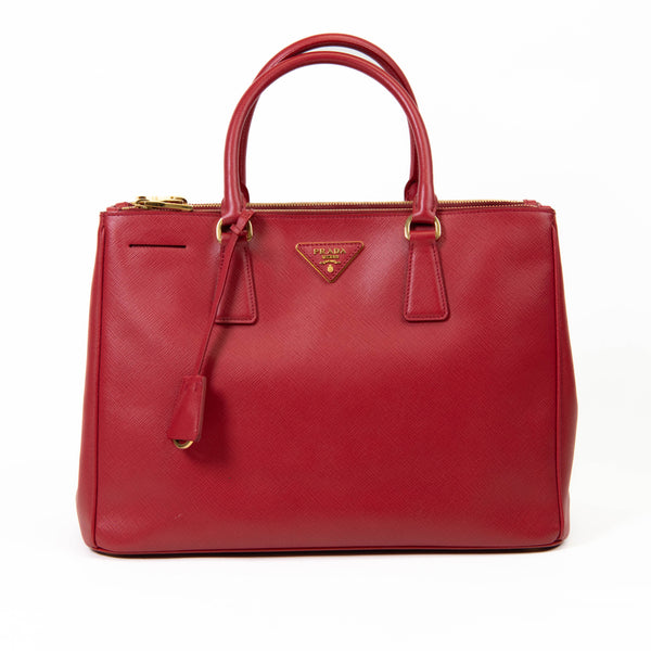 Prada Red Saffiano Leather Large Galleria Double Zip Tote