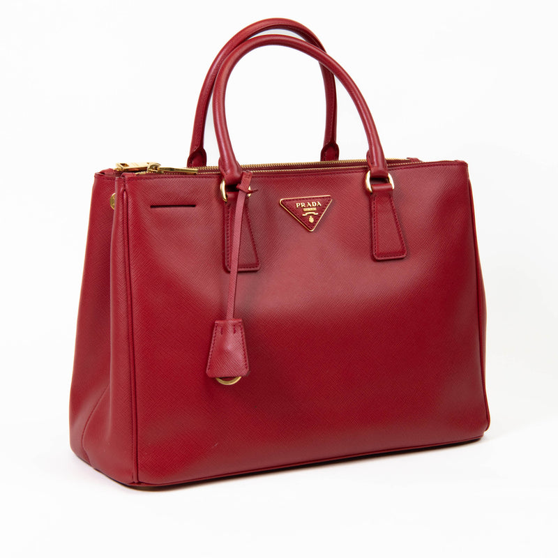 Prada Red Saffiano Leather Large Galleria Double Zip Tote