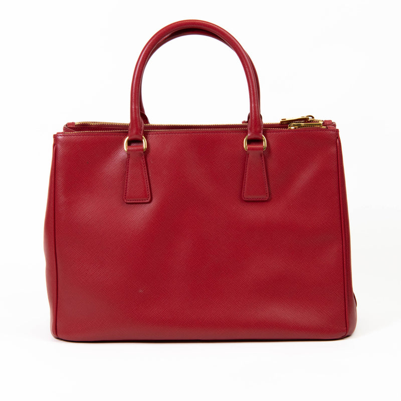 Prada Red Saffiano Leather Large Galleria Double Zip Tote