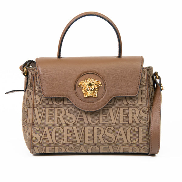 Versace Beige La Medusa Leather Plaque Medium Tote Bag