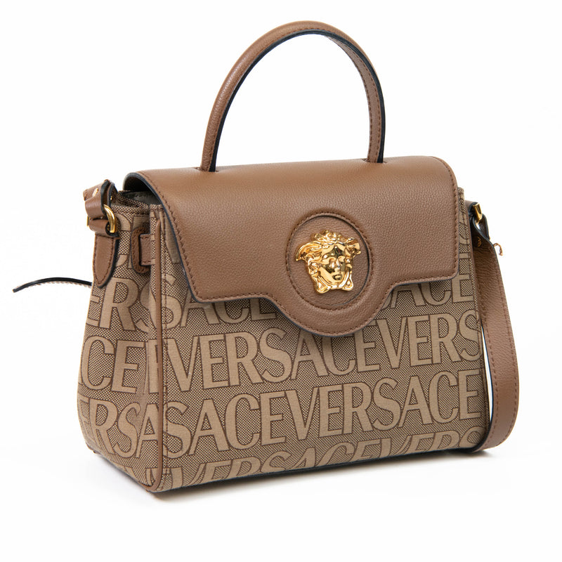 Versace Beige La Medusa Leather Plaque Medium Tote Bag