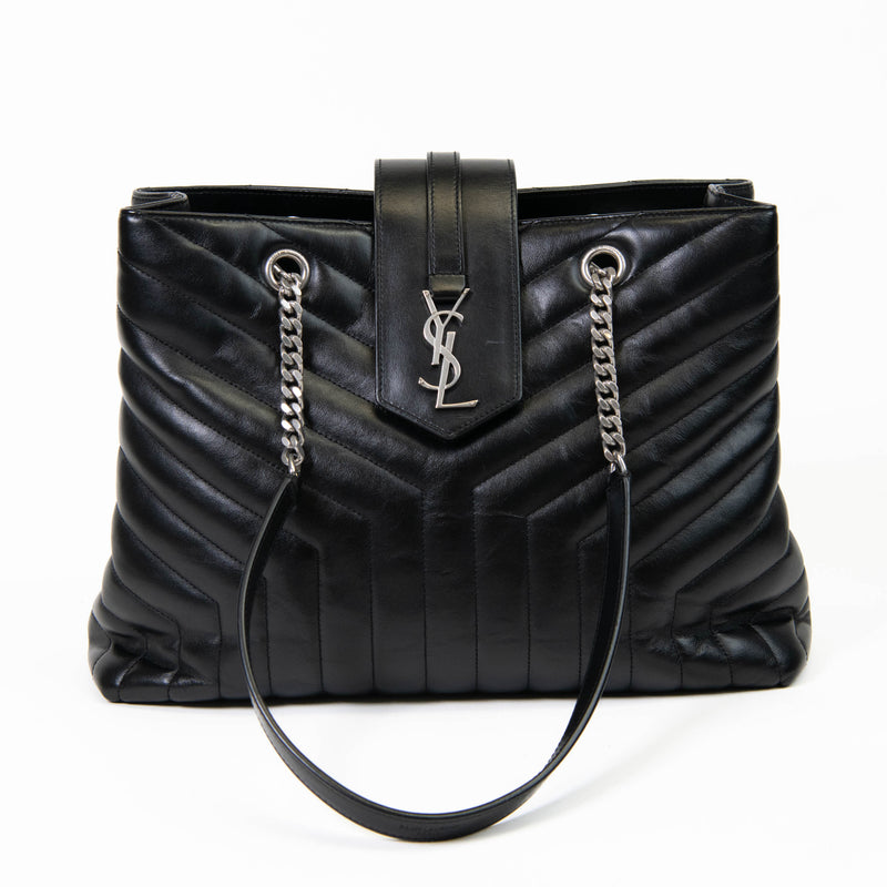 Saint Laurent Black Calfskin Y Quilted Monogram Large Loulou Shopper