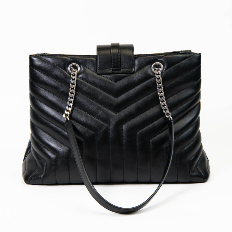 Saint Laurent Black Calfskin Y Quilted Monogram Large Loulou Shopper