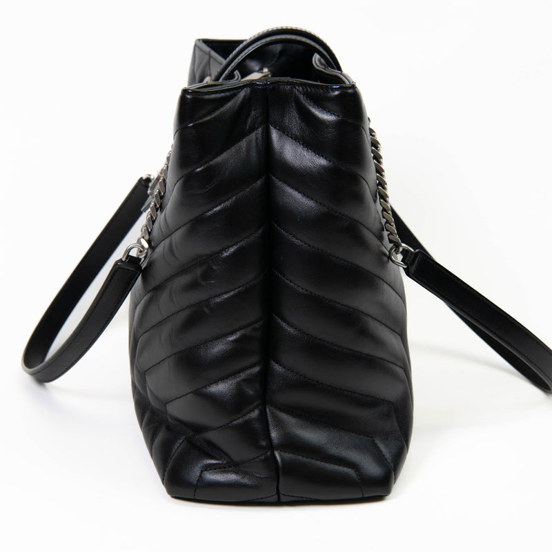 Saint Laurent Black Calfskin Y Quilted Monogram Large Loulou Shopper