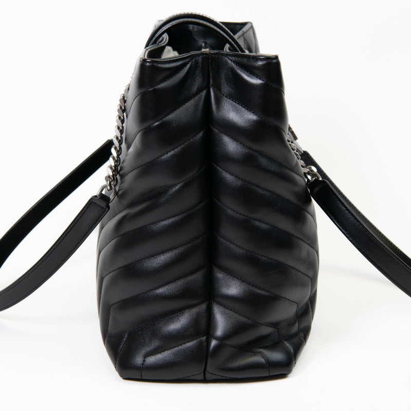 Saint Laurent Black Calfskin Y Quilted Monogram Large Loulou Shopper