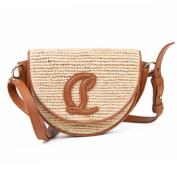 Christian Louboutin Tan and Beige Raffia and Leather By My Side Crossbody