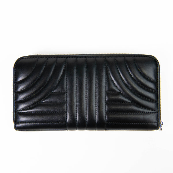 Prada Black Soft Calfskin Diagramme Zip Around Wallet