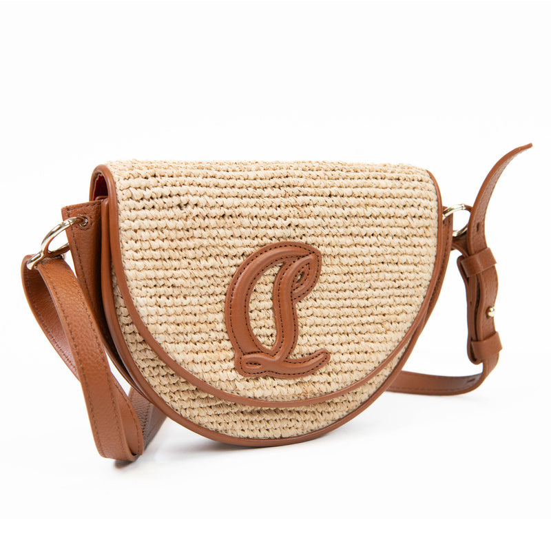 Christian Louboutin Tan and Beige Raffia and Leather By My Side Crossbody