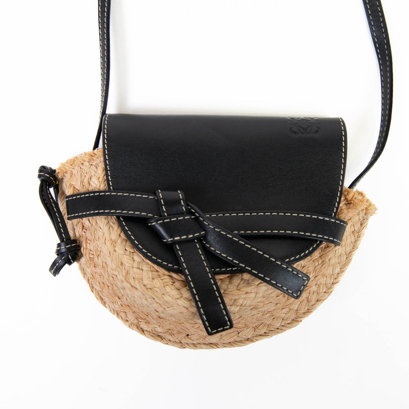 Loewe Black Calfskin Raffia Mini Gate Crossbody Bag