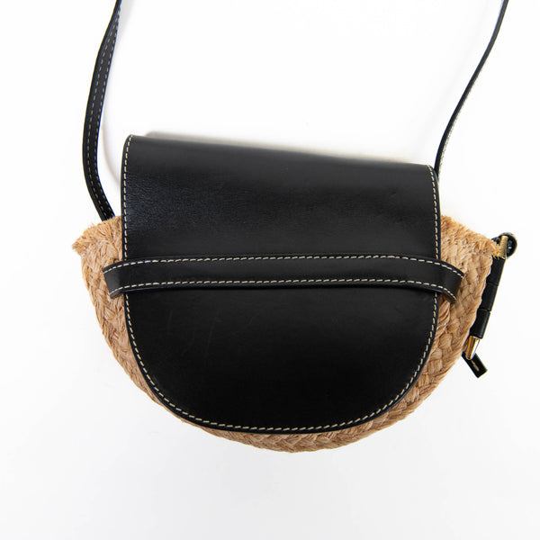 Loewe Black Calfskin Raffia Mini Gate Crossbody Bag