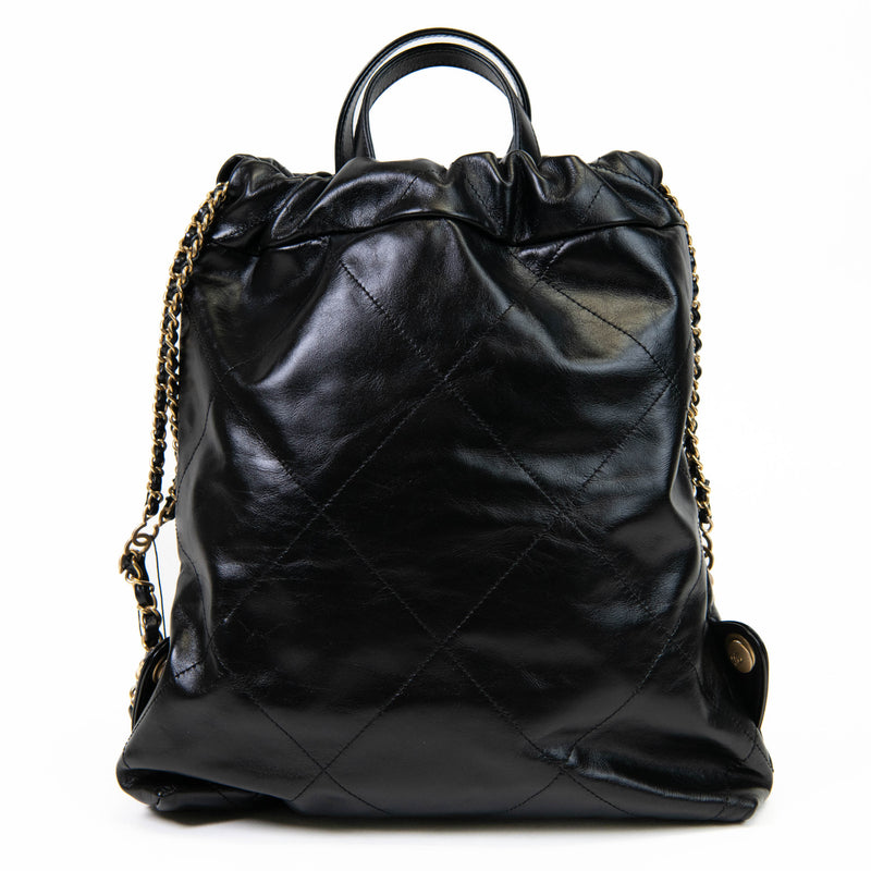 Chanel Black Shiny Calfskin Quilted Chanel 22 Backpack