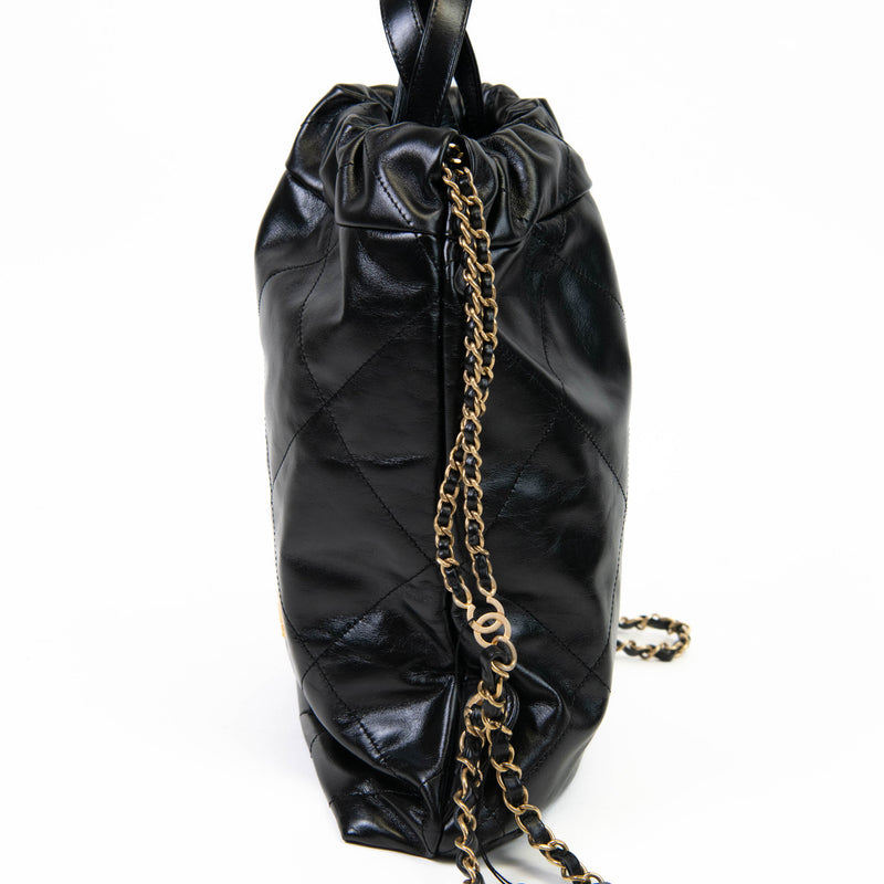 Chanel Black Shiny Calfskin Quilted Chanel 22 Backpack