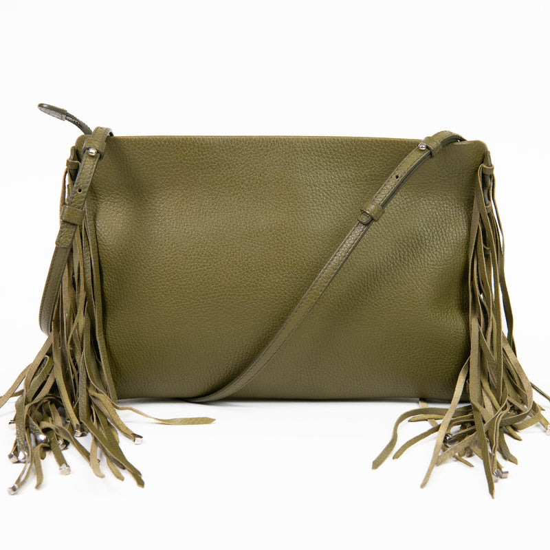 Roberto Cavalli Green Suede Fringe Evening Bag