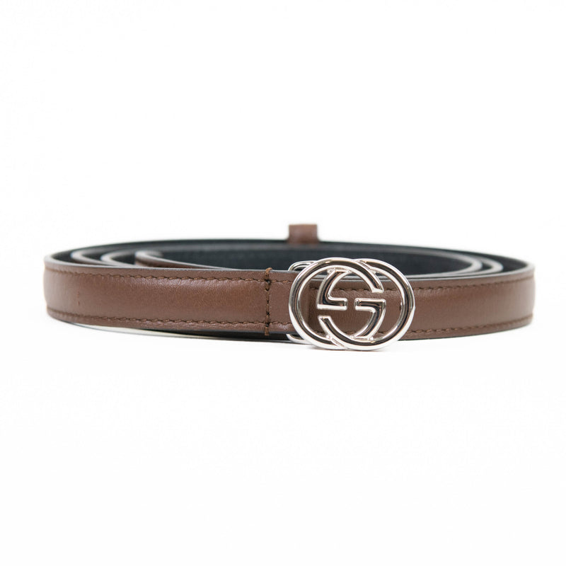 Gucci  Moon Brown Calfskin Nickel Interlocking G 20mm Belt 42