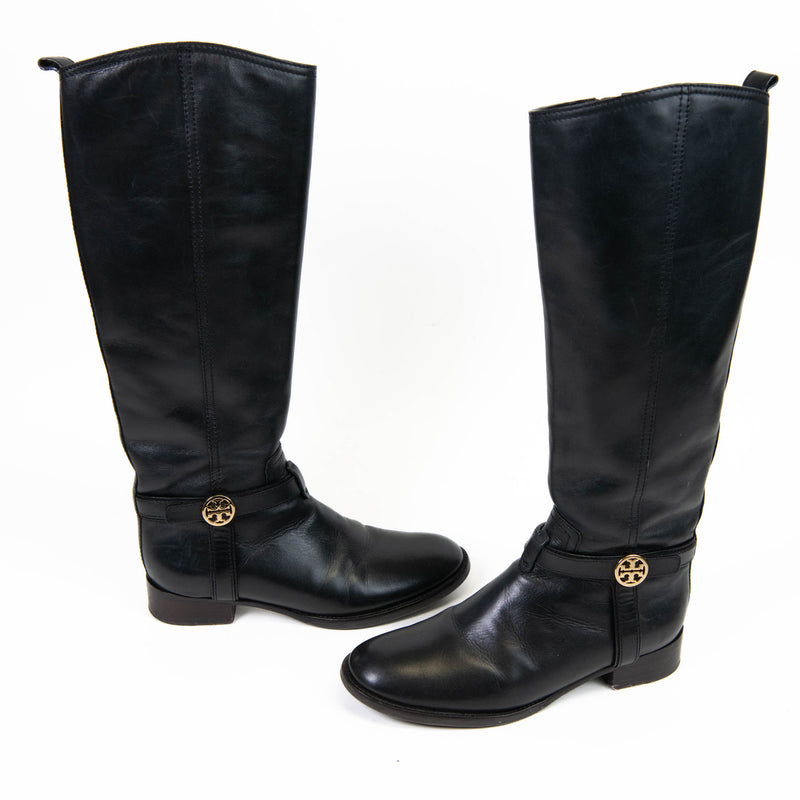 Tory Burch Black Leather Reva Knee Length Boots 7.5