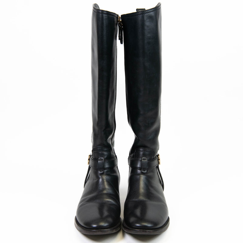 Tory Burch Black Leather Reva Knee Length Boots 7.5