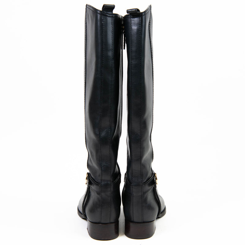 Tory Burch Black Leather Reva Knee Length Boots 7.5