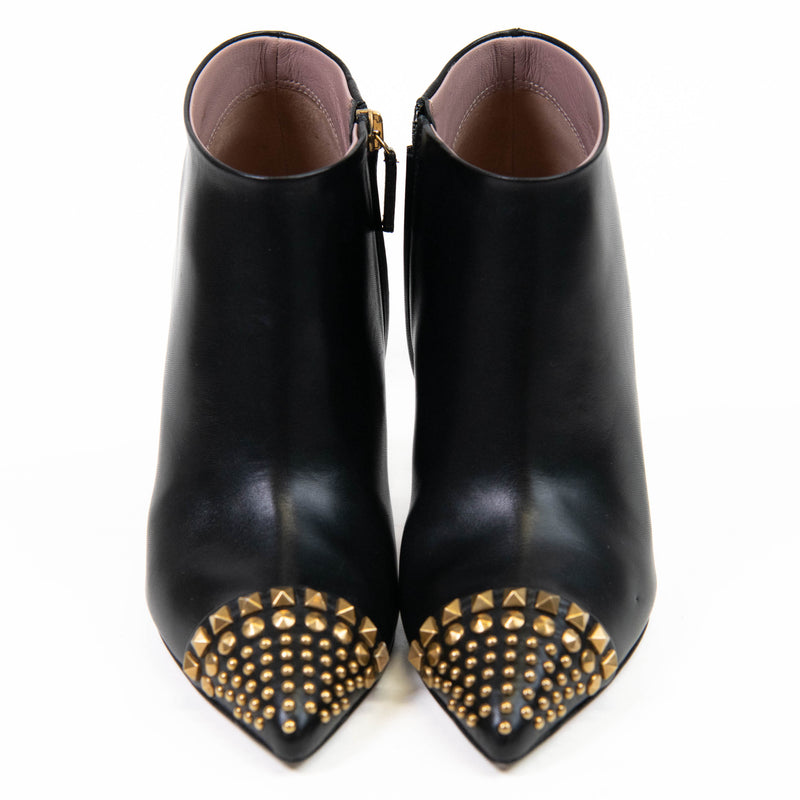 Gucci Black Leather Studded Coline Booties Size 35.5