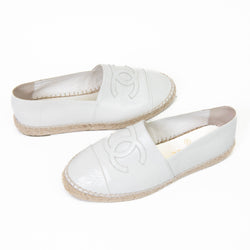 Chanel White Patent Calfskin Leather CC Espadrilles 37