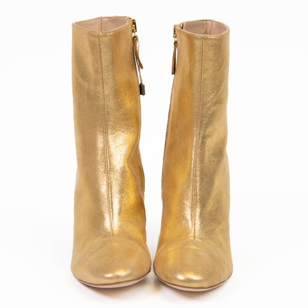 Brother Vellies Metallic Gold Leather Zippered Boots Size 5