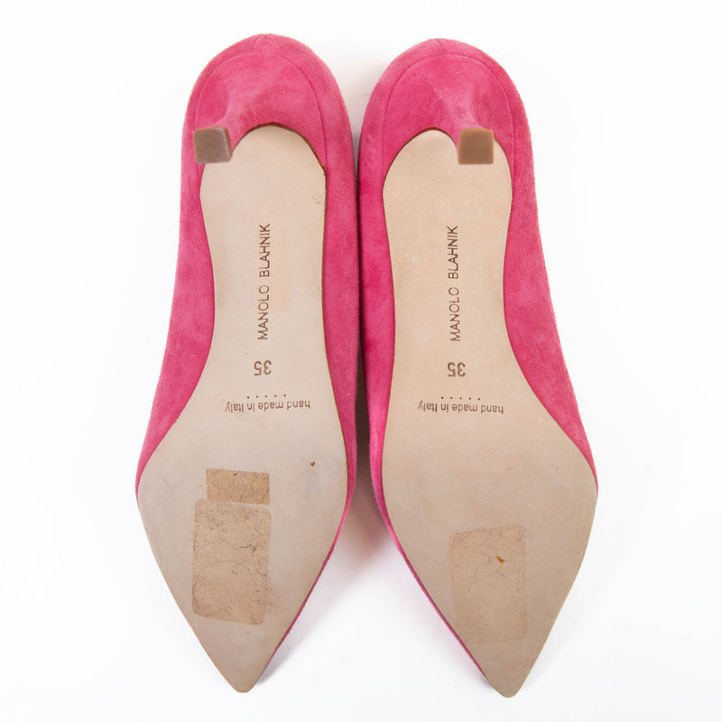 Manolo Blahnik Pink Suede BB 70 Pointed Toe Pumps 35