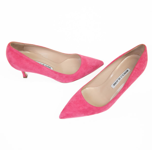 Manolo Blahnik Pink Suede BB 70 Pointed Toe Pumps 35