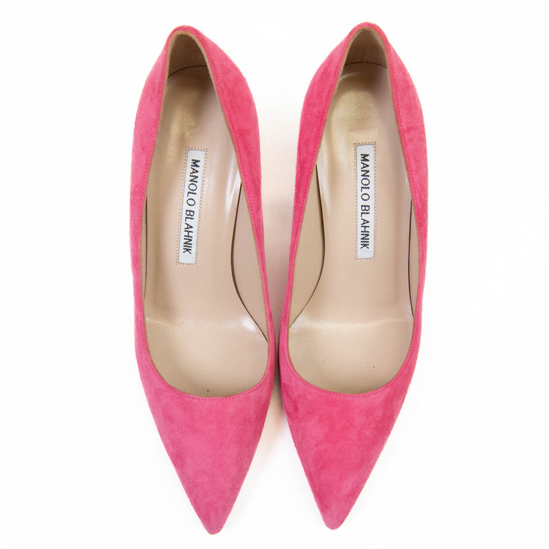 Manolo Blahnik Pink Suede BB 70 Pointed Toe Pumps 35