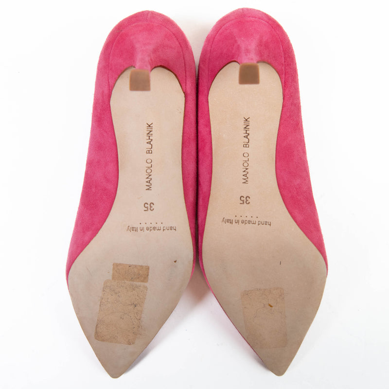 Manolo Blahnik Pink Suede BB 70 Pointed Toe Pumps 35