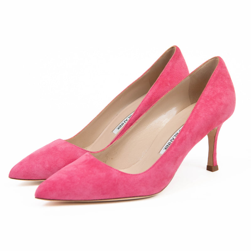 Manolo Blahnik Pink Suede BB 70 Pointed Toe Pumps 35