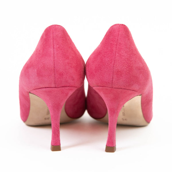 Manolo Blahnik Pink Suede BB 70 Pointed Toe Pumps 35