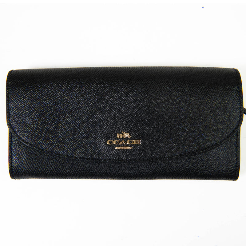 Coach F59949 Black Cross Grain Leather Long Wallet