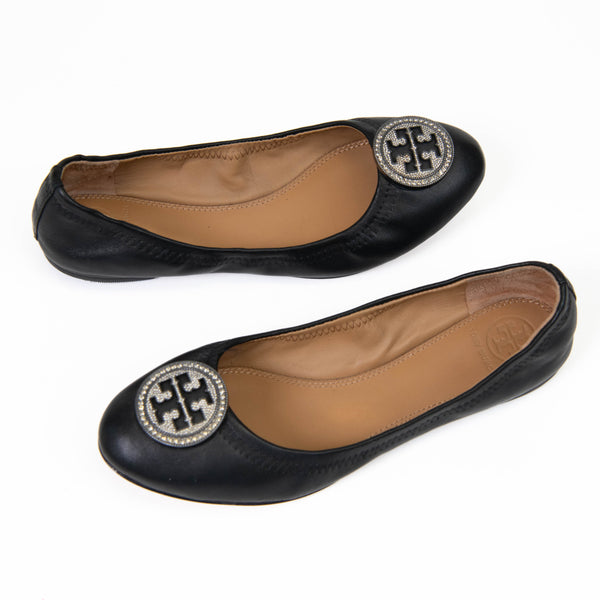 Tory Burch Liana black leather flat shoes size 7