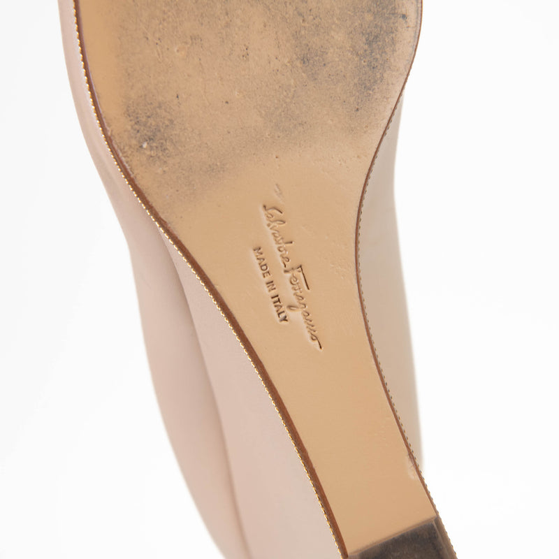 Salvatore Ferragamo Nude Patent Leather Wedges Size 10