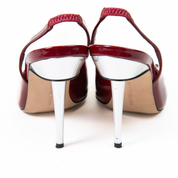 Manolo Blahnik Burgundy Patent Leather Slingback Heels Size 38.5